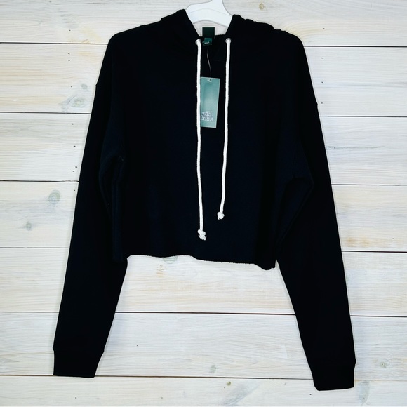 Wild Fable Hoodie Womens Small S Crop Black Long Sleeve Hooded Sweatshirt - Picture 1 of 7